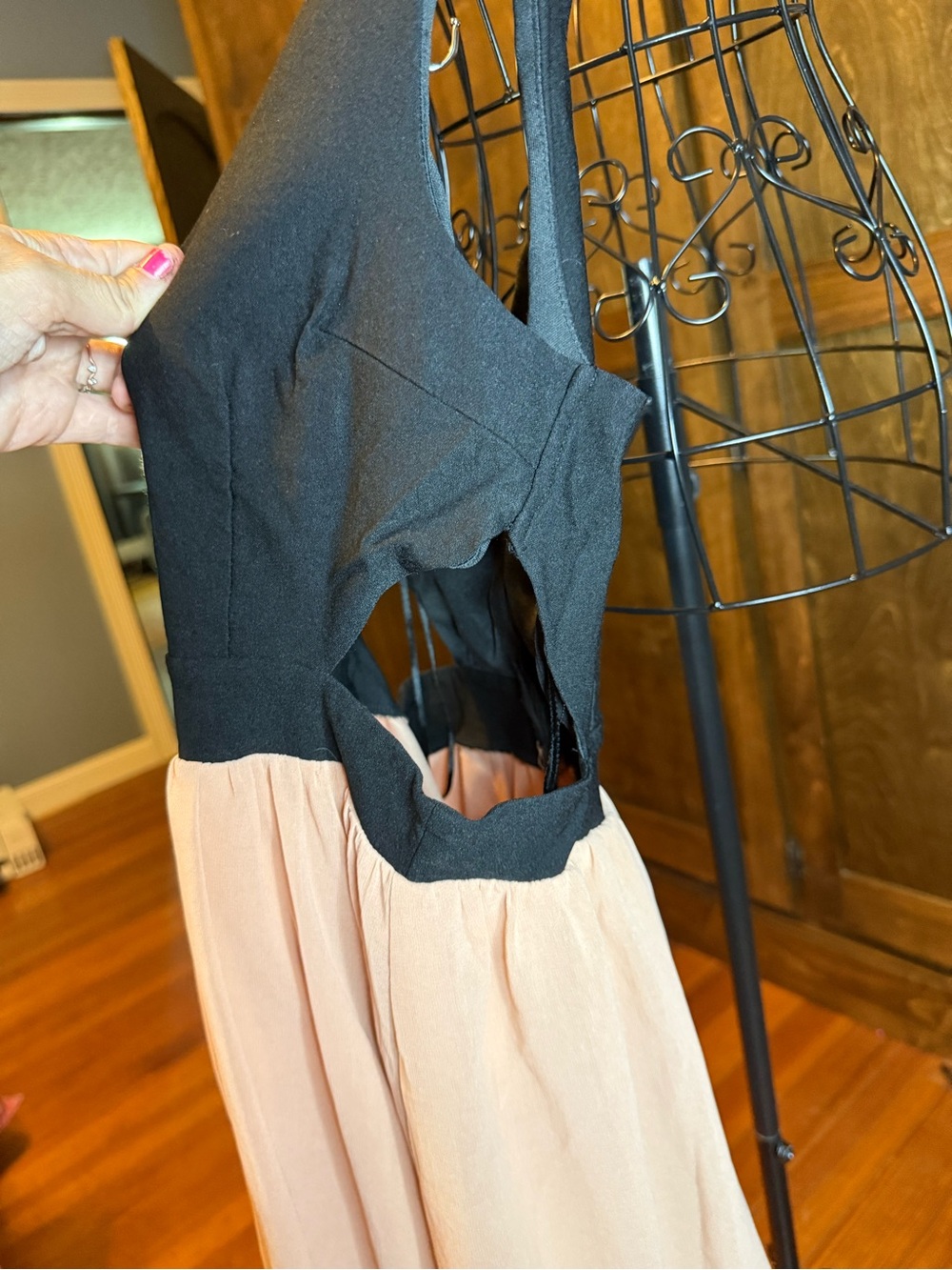 Black & Blush V-Neck Cutout Mini Dress - Picture 2 of 8